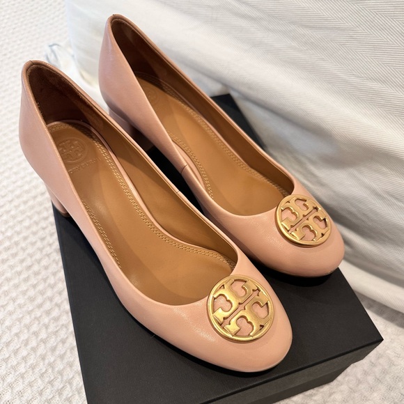 Tory Burch 7.5 2 inch block heels in leather pink nude hue - Picture 2 of 5